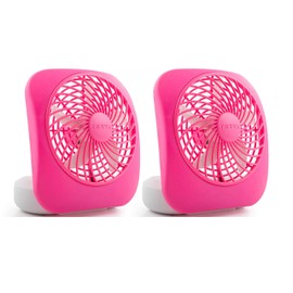 Treva 5 Inch Battery Powered Fan Portable Desk Fan 2 Cooling Speeds with Compact Folding & Tilt Design Cubicle Accessories Small Portable 2 Pack (Raspberry)