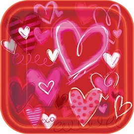 Unique Party 51524 - 18cm Square Painted Hearts Valentines Party Plates, Pack of 10