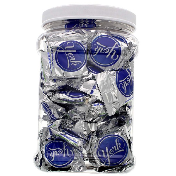 York Peppermint Patty Mini Candy Bars - 2 Pound Bulk Value Packed Chocolate Thin Mint in a 64 FL OZ Gift Ready Reusable Square Grip Jar