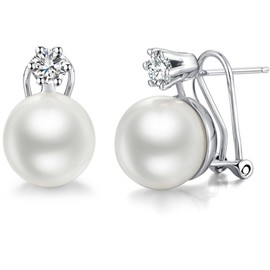 Big Pearl Earrings 13mm Pearl Stud Earrings Hypoallergenic Sterling Silver Pearl Earrings White Gold Pearl and Diamond Earrings Large Faux Pearl Earring Studs