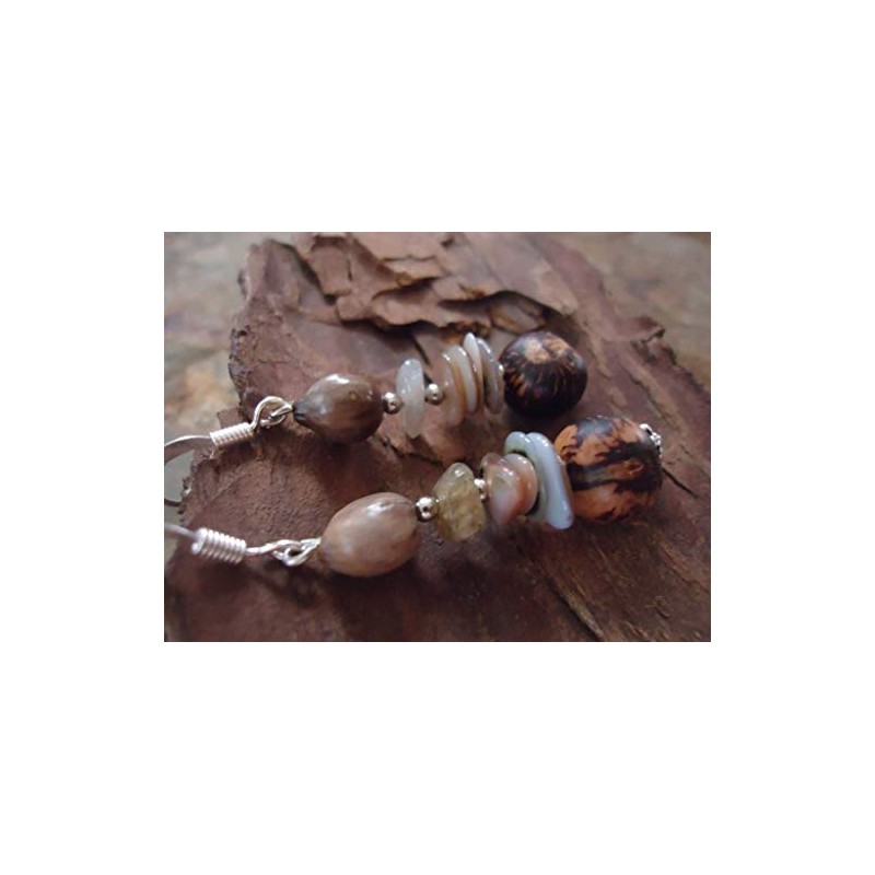 ♥ Material mix earrings ♥ Seeds, stone, mother of pearl