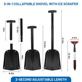 Car Shovel Snow Kit，Aluminium Collapsible Snow Shovel & Extendable Ice Scrapers for Car Windshield with Foam Grip，Snow Car Shovel for Car, Trucks, SUV, Vehicles
