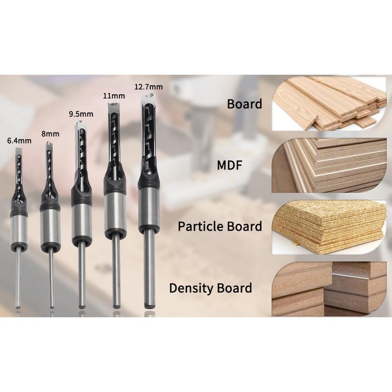 JIUWU Woodworker Square Hole Drill Bits, Mortising Chisel Set, 5pcs