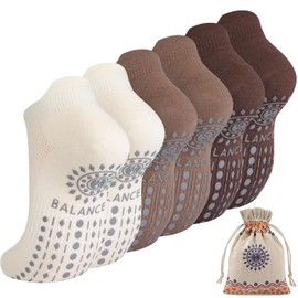 ILovDaisy Pilates Yoga Socks Women's 39-42, Stopper Socks Non-Slip Trainer Socks Yoga Socks Non-Slip Socks with Nubs for Trampoline Gymnastics Fitness Hospital Home 3 Pairs, Maillard Color Palette, 39