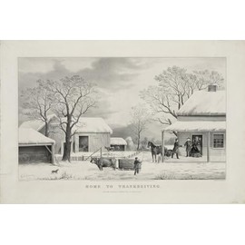 HISTORY GALORE 24x36 Gallery Poster, Home to Thanksgiving, Lithograph by Currier and Ives (1867)