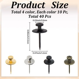 GORGECRAFT 40Pcs 4 Colors Double Headed Picture Hangers Hooks Metal Thumb Tacks Decorative Photo Hanging Nails Heavy Duty Push Pins Thumbtacks for Wall Tacks Cork Board Home Office Gold Silver