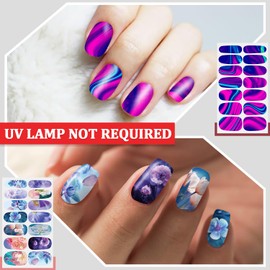 SILPECWEE 6 Sheets Starry Nail Polish Stickers Full Nail Wraps for Women Self Adhesive Nail Polish Strips Iridescent Nail Strips Stick on Fingernail Manicure Sticker with Nail File