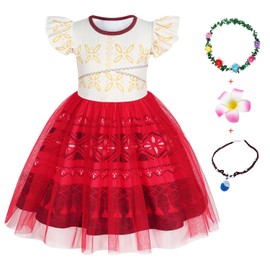 Girls Princess Dress Adventure Dress Up for Girls with Flower Crown Necklace Clip for Birthday Role Play Gift 1-2 Years