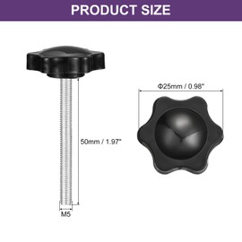 sourcing map 4Pcs Clamping Screw Knob, M5 x 50mm Hex Shaped Star Knob Plastic Grips Hand Tightening Screw Handle for Umbrella Base Mechanical Furniture, 25mm Dia