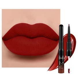 IATMOMOD 1Pcs 2 in 1 Dark Red Matte Lip Liner and Liquid Lipstick Stain Makeup Set for women, Red Long Lasting Smudge Proof Lip Tint Matte Finish Lip Gloss for All-Day Color Hold Easy to Use 15#