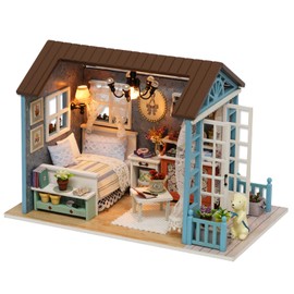 Hosioe Kit de casa de muñecas en mitura DIY Realista Mini Casa de Madera artesanía de la Sala con Muebles LED Luces de Regalo de cumpleaños de Navidad