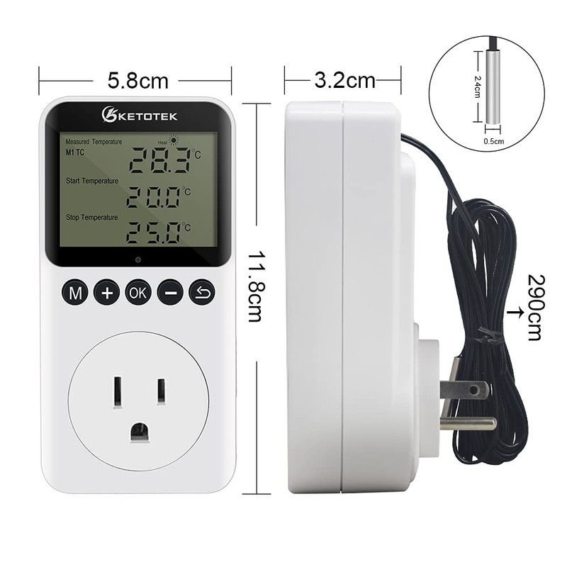 KETOTEK KT3200 Day and Night Temperature Controller Plug Digital Thermostat