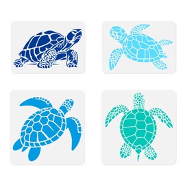 Doodlream 4Pcs Sea Turtle Wall Stencil Templates Reusable Plastic Turtle Pattern Stencils for Painting on Wood Wall Floor Fabric Glass Furniture, DIY Home Decor or Craft Stencils