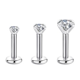 CANDYFANCY 16g 2/3/4mm Cubic Zirconia Triple Forward Helix Ear Cartilage Tragus Studs Earrings Lip Piercing 16 gauge (6mm Length Triple Stone Size Pack, Set Of 3.)