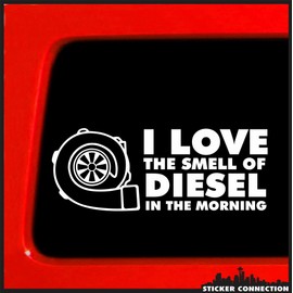 Sticker Connection | I Love The Smell of Diesel in The Morning | Bumper Sticker Decal for Car, Truck, Window, Laptop | 3"x8" (White)