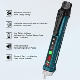 Auroland Non-Contact Voltage Tester with 9 Gear Adjustable Sensitivity Voltage Detector AC Circuit Tester Tool LCD Display LED Flashlight Buzzer Alarm Range12V-1000V & Live/Null Wire Judgment AC1