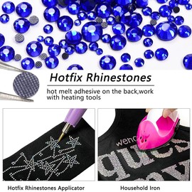 Blinginbox Hotfix Rhinestones, 3000pcs Clear Hotfix Gems Crystal Rhinestones for Clothes DIY Craft Sewing and Decorations, Round Mixed Sizes SS6-SS30 (Sapphire)