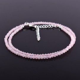 YANARA Natural Rose Quartz Choker Necklace For Women Beads Dainty Jewelry for her, Birthstone, Energy Crystals, Silver Plated Chain 18 inch Gifts For Her