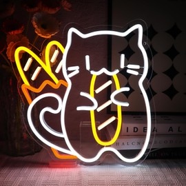 OYCGZV Cat Neon Sign Baguette Cat LED Neon Sign Wall Bakery Cat Neon Sign Bread LED Sign for Bakeries Bedroom Home Kitchen Restaurant Coffee Bakery Shop Bar Party Decor