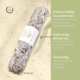 3 x White Sage Premium Incense Bundles XL - 22 cm Smudge Sticks, for Spiritual Room Cleaning, Rituals, Relaxation, Incense from California