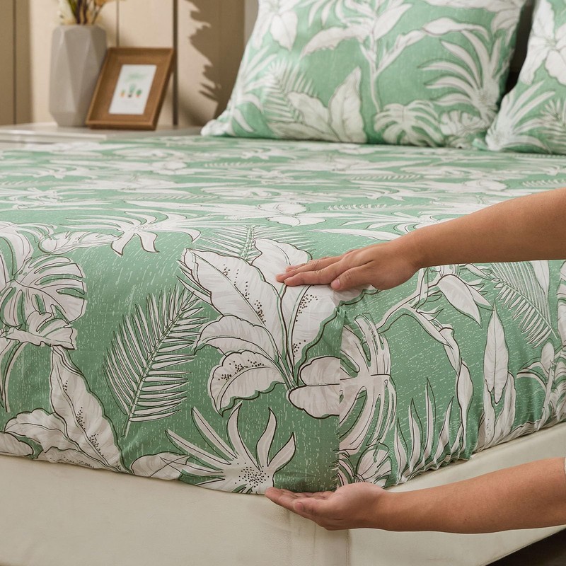 Gogreen 100% Cotton Sheet Set California King Size, Green Floral,