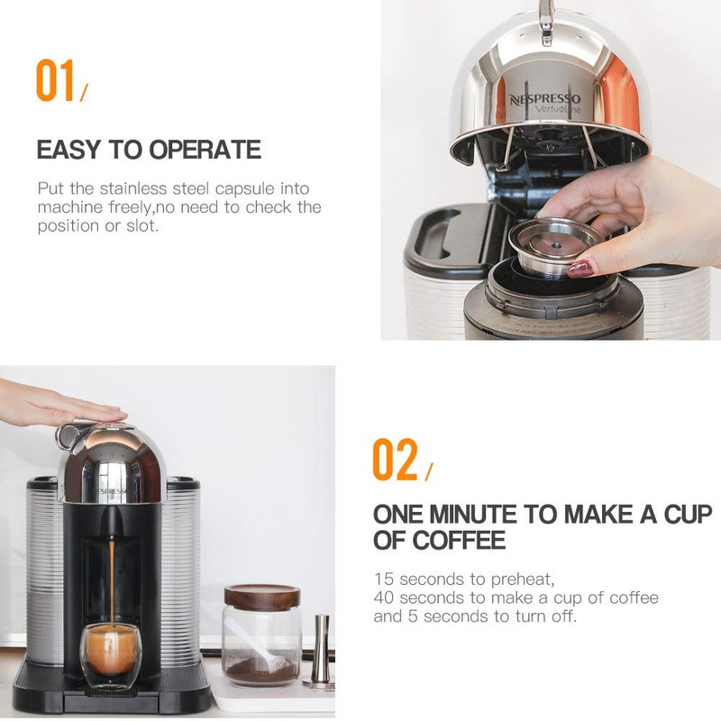 Stainless Steel Refillable Capsules Reusable Coffee Pods Compatible for Nespresso