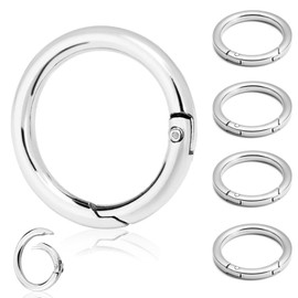 Round Circle Carabiners, Set of 5, Key Ring, Round Ring, Key Holder, Outer Diameter 1.2 inches (30 mm), Zinc Alloy, Bag Charm, Outdoor, Keys, Silver