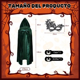 Capa de Disfraz Vampiro para Hombre Mujer, Capa Negra Capucha Adulto Terciopelo con Máscara, Adecuado para Adultos Halloween Fiestas Temáticas y Bailes Cosplay