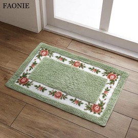 FAONIE Pretty Floral Rural Style Romantic Rose Flower Rug Shaggy Area Rugs Soft Non-Slip Doormat Floor Mat Bath Mat Bathroom Shower Rug Bedroom Living Room Carpet (Light Green, L)