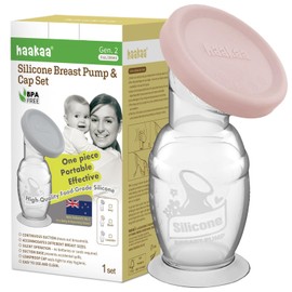 Haakaa Manual Breast Pump with Suction Base and Blush Gap, Breastmilk Collector Breastfeeding Pump (4oz/100ml)
