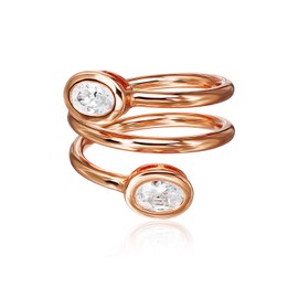 Sterling Silver CZ Cubic Zirconia Spiral Statement Ring, Size 5-9 for Christmas, New Year, Wedding, Engagement, Valentine Day,Women's Day (Rose Gold 5)