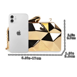 Women's Lattice Gold Clutch Purses - Geometric Lattice Metal Evening Bag with Golden Stone Cut for Party