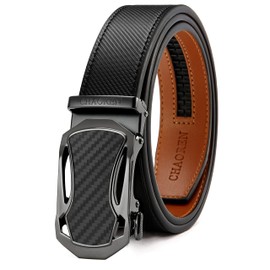 CHAOREN Men’s Automatic Leather Ratchet Belt without Holes, for Business Suit, 35 mm, Adjustable Size