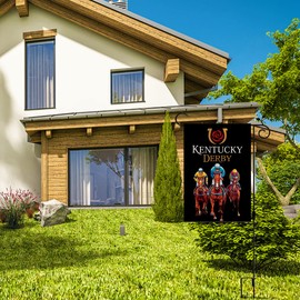 Nepnuser Kentucky Derby Garden Flag Jockey Run for The Roses Horse Racing Party Decoration Double Sided Lawn Front Yard Sign (Black)
