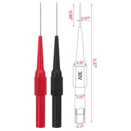 OIIKI 4Pcs 0.7mm Test Probe Pins, Non-Destructive Insulation Wire Piercing Needle, Stainless Steel Back Probe Pins, Super Tip Multimeter Probes for Banana Socket Plug, Car Tester (Black&Red)