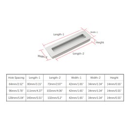 Dreneco 4pcs Aluminium Alloy Recessed Handle Sliding Door Cupboard Wardrobe Flush Pull Hidden Handles (Hole Distance 64mm)