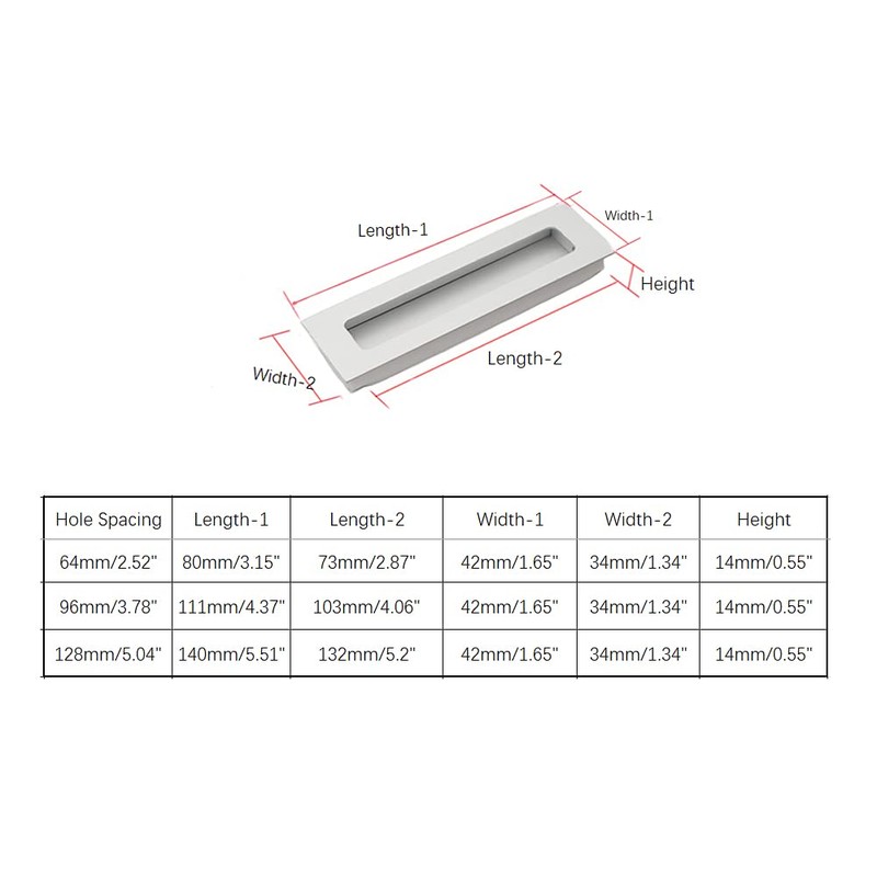 Dreneco 4pcs Aluminium Alloy Recessed Handle Sliding Door Cupboard Wardrobe