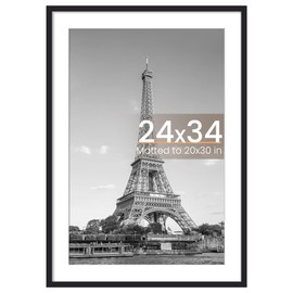 upsimples 24x34 Poster Frame, Display Pictures 20x30 with Mat or 24 x 34 Without, Wall Hanging Picture Frames, Black, 1 Pack