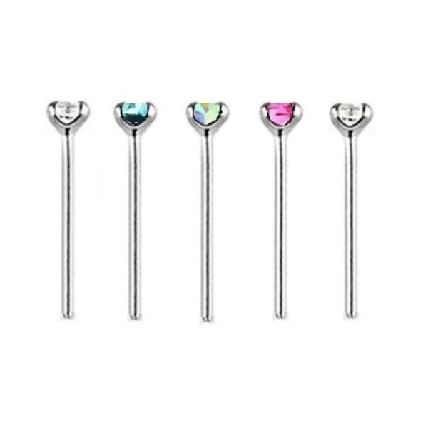 Mixed Colour Crystals Pack of 5 Sterling Silver Thin 0.6mm