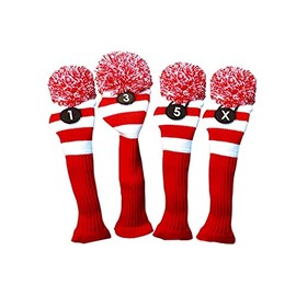 Majek Golf Club 1 3 5 X White and Red Limited Edition Driver and Fairway Wood Head Covers Fits 460cc Drivers Tour Knit Retro Vintage Pom Classic Long Neck Metal Longneck Woods Headcovers
