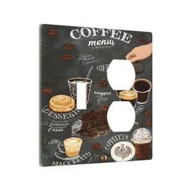 LuHuoLu Decorative Outlet Covers Retro Coffee Cup Bean 2 Gang Wall Plate Cover Single Toggle Duplex Combo Two Switch Light Switch Cover Plate Jumbo Dual Gfci Faceplate