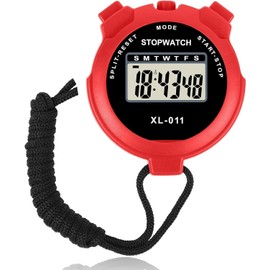 Digital Sports Stopwatch Timer, Professional Stopwatch Timer with Clock Clender Alarm, Handheld Large Display Training Stopwatch Timer for Swimming Running Football Fitness Coaches Referee (Red)