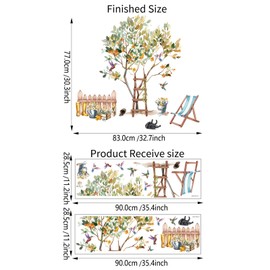 astylishome Tree Wall Sticker Girls Wall Stickers for Bedrooms Watercolor Floral Decals Flower Stick on Wallpaper Walls Sticker Girls Room Living Room Bedroom Wall Décor Removable 0320