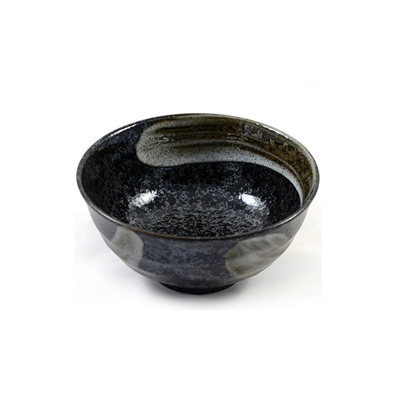 Japanese Ceramic Noodle, Sushi & Soup Bowl in Mottled Black