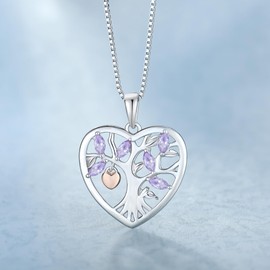 YL Tree of Life Necklace and Padlock 925 Sterling Silver Family Tree Lock Pendant Chain 12 Birthstone Cubic Zirconia Jewellery Gifts for Women Mother Girlfriend, Silver, Alexandrite