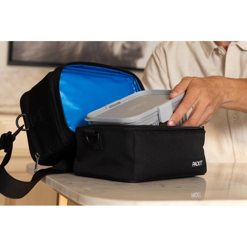 PackIt MOD 3-IN-1 Lunch Box, Black, Triple Function System, Insulated