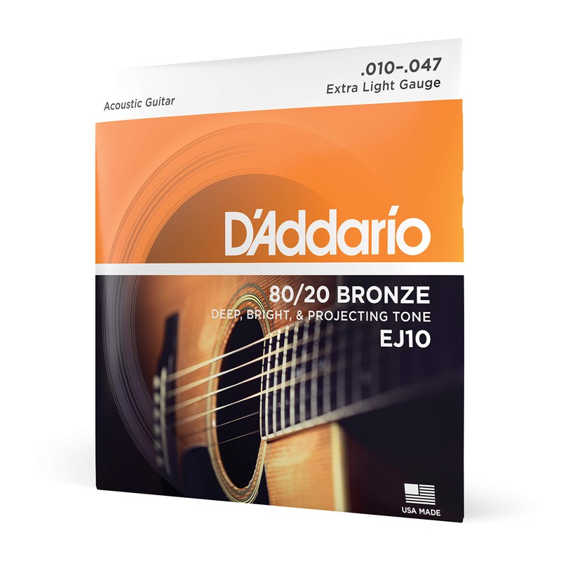 D'Addario EJ10 Bronze Acoustic Guitar Strings, Extra Light, 10-47 (Pack