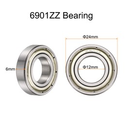 sourcing map 10pcs 6901ZZ Bearing 12x24x6mm, Chrome Steel Double Shielded Precision Bearing, Lubricated Deep Groove Ball Bearings, P6 (ABEC 3)