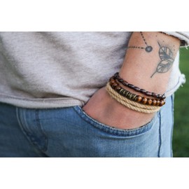 Surfer Bracelet Set for Men - Made by Nami Handmade Surfer Jewellery - Cool Surfer Bracelet Set Men - Beads Fabric Braided Sailing Rope