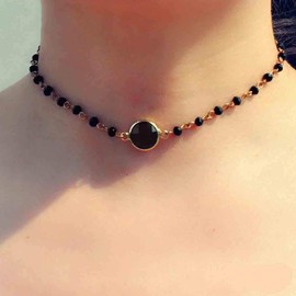 Olbye Rainbow Moonstone Necklace Choker, Women's Simple Necklace, Black, 16 Inches